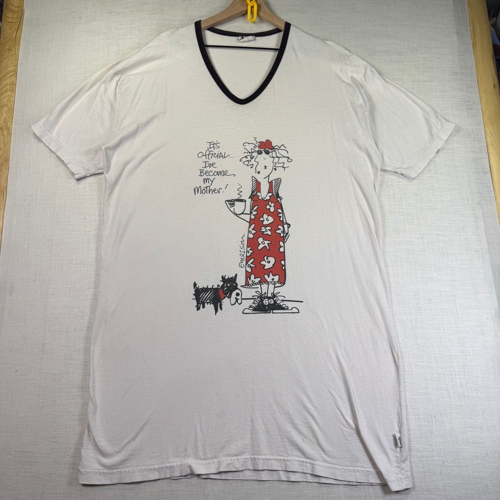 VTG Emerson Street‎ Mother Sleep Tee Shirt Women XL White Big Scottie Dog V-Neck